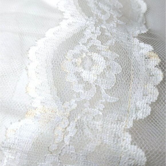 Vintage 50s Cream CottagecoreāFloral Lace Chantilly Maxi Tier Prom Dress / Sz: S - Picture 10 of 10